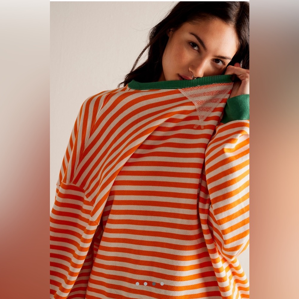 NWOT Free People Classic Stripped Oversized Crewneck